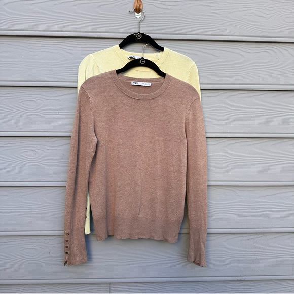 Zara Tops Zara Basic Knit Sweater Set Of 2 Brown And Light Green